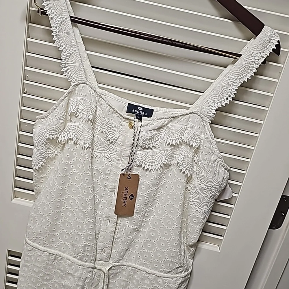 Eyelet Lace Cotton Blend Sperry Romper - Picture 1 of 4